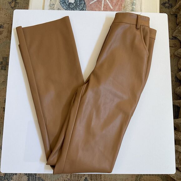 Meshki Tan/Camel Faux Leather High Waist Pants, Size XS - Picture 7 of 11